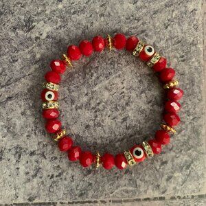 Round GEMSTONE Red Bead Crystal Healing Protection 7 inches Stretch Bracelets